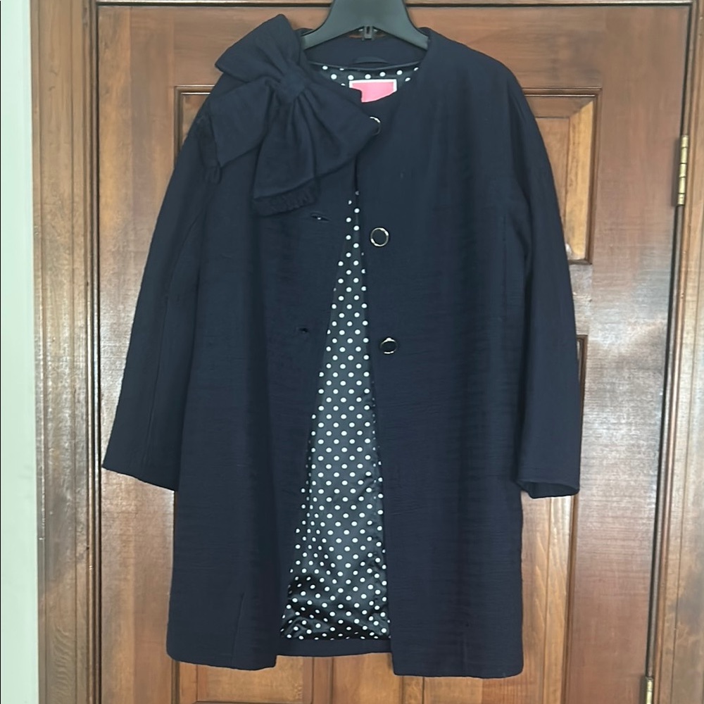 Kate Spade Navy Coat with Bow Detail